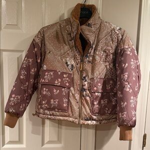 Floral Patchwork reversible, puffer Jacket - Brown size small